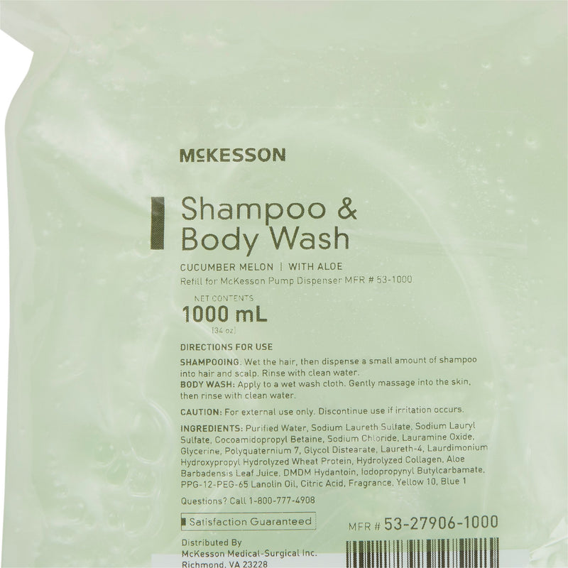 Shampoo and Body Wash McKesson 1,000 mL Dispenser Refill Bag Cucumber Melon Scent