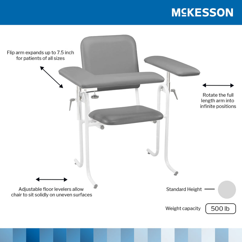Blood Drawing Chair McKesson 1 Straight Arm / 1 Flip Up Arm Gray