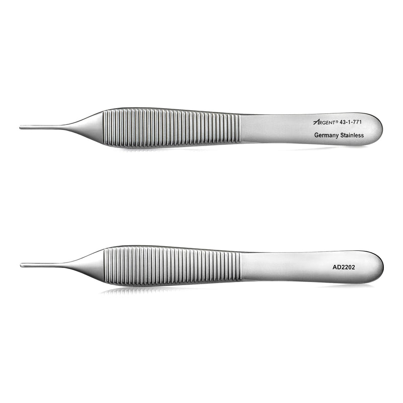 Dressing Forceps McKesson Argent™ Adson 4-3/4 Inch Length OR / Surgical Grade German Stainless Steel NonSterile NonLocking Thumb Handle Straight Serrated Tips