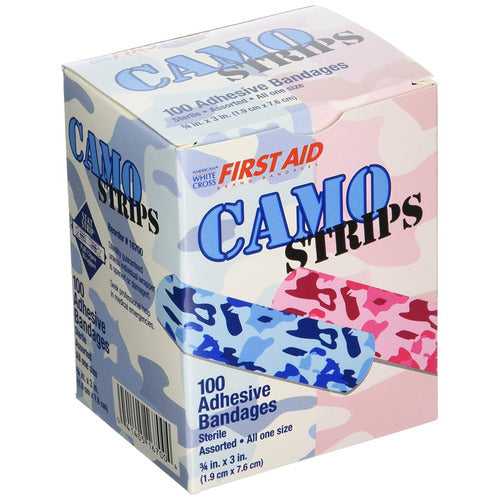 Dukal Adhesive Strip American White Cross Stat Strip 3/4 X 3 Inch Plastic Rectangle Kid Design (Blue / Pink Camo) Sterile