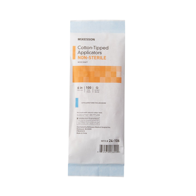 Swabstick McKesson Cotton Tip Wood Shaft 6 Inch NonSterile 100 per Pack