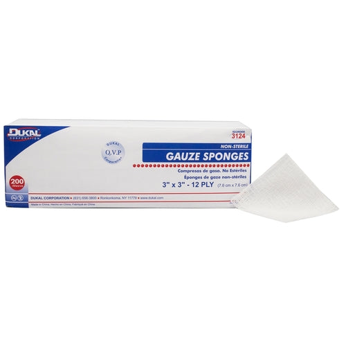 Dukal Gauze Sponge Cotton 12-Ply 3 x 3" Square NonSterile, 200/BG