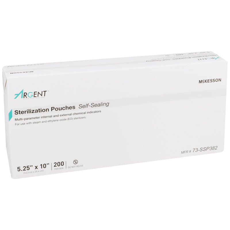 Sterilization Pouch McKesson Argent™ Sure-Check® Ethylene Oxide (EO) Gas / Steam 5-1/4 X 10 Inch Transparent / Blue Self Seal Paper / Film