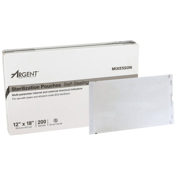 Sterilization Pouch McKesson Argent™ Sure-Check® Ethylene Oxide (EO) Gas / Steam 12 X 18 Inch Transparent / Blue Self Seal Paper / Film