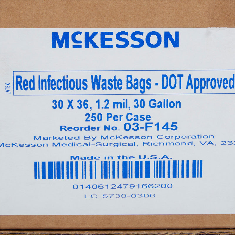 Biohazard Waste Bag McKesson 30 gal. Red Polyethylene 30 X 36 Inch