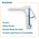 Vaginal Speculum McKesson Graves NonSterile Office Grade Acrylic Small Double Blade Duckbill Disposable Corded Light Source Compatible