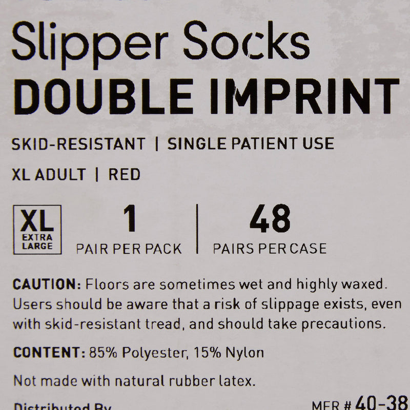 Slipper Socks McKesson Terries™ Unisex Adult X-Large Double Tread Single Patient Use Red