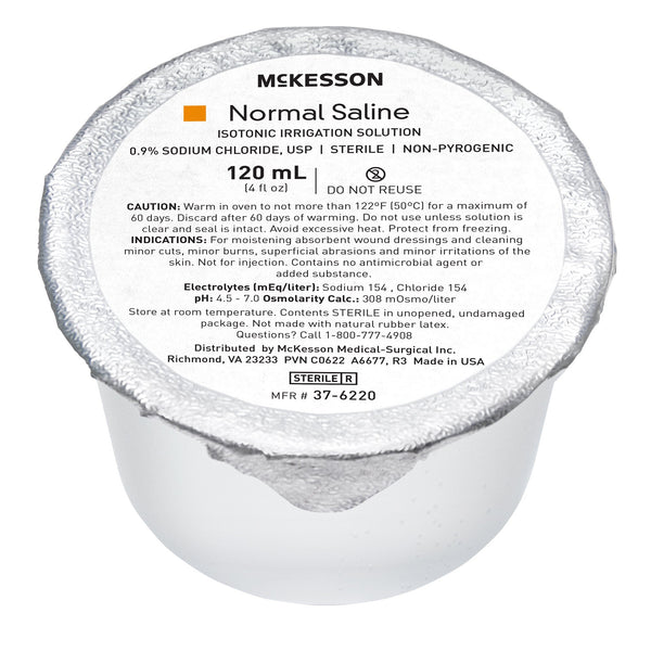 Irrigation Solution - OTC McKesson 0.9% Sodium Chloride Not for Injection Foil-Lidded Cup 120 mL