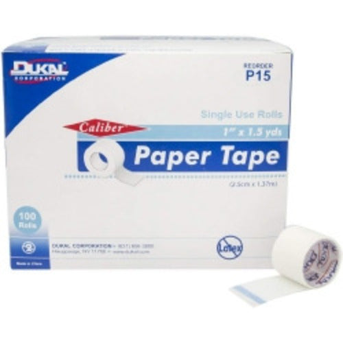 Dukal Medical Tape Caliber™ Short Roll Paper 1" x 1-1/2 Yard White NonSterile, 100/BX, 5BX/CS