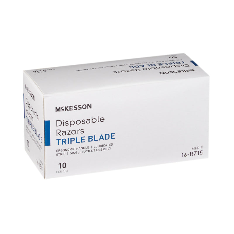 Personal Razor with Lubricating Strip McKesson Single Edge Triple Blade NonSterile Disposable