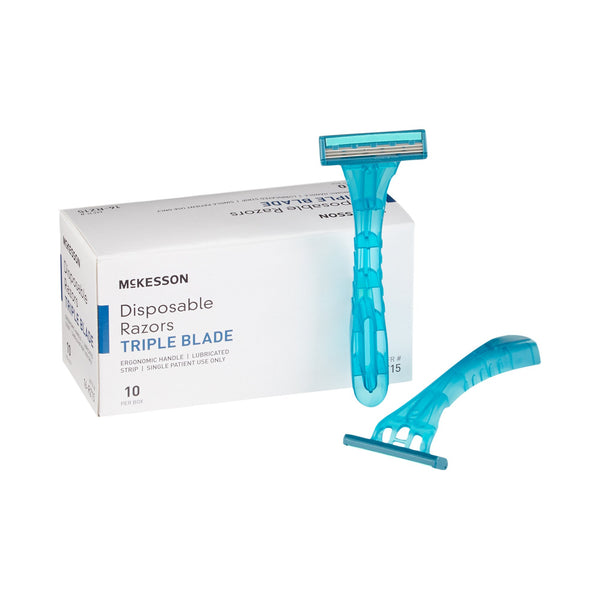 Personal Razor with Lubricating Strip McKesson Single Edge Triple Blade NonSterile Disposable