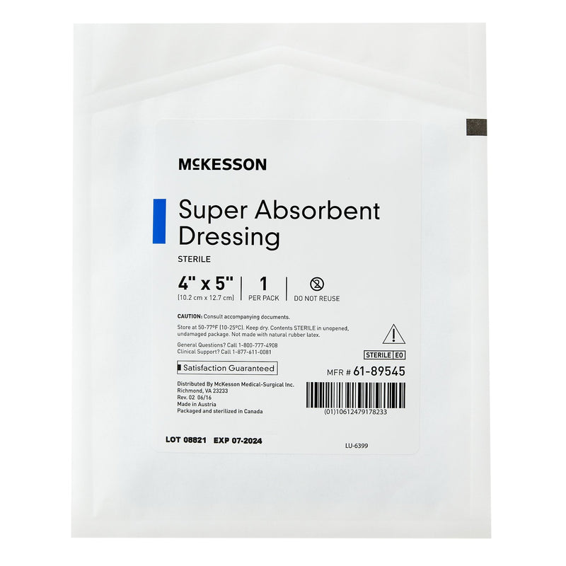 Super Absorbent Dressing McKesson 4 X 5 Inch Rectangle