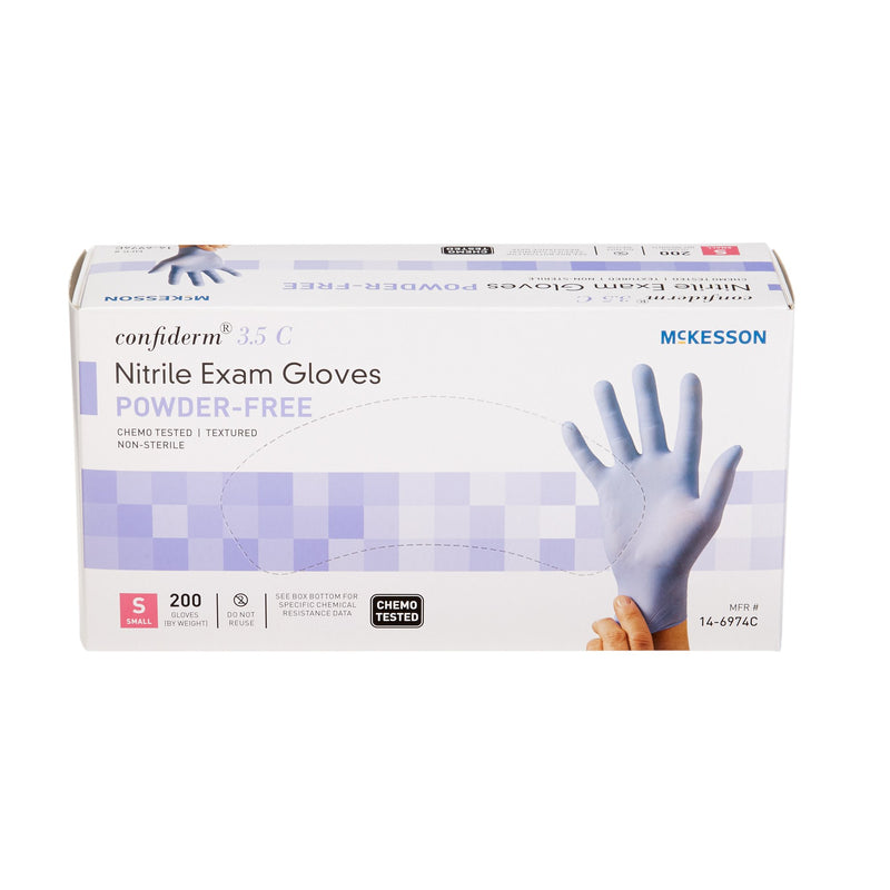 Exam Glove McKesson Confiderm® 3.5C Small NonSterile Nitrile Standard Cuff Length Textured Fingertips Blue Chemo Tested