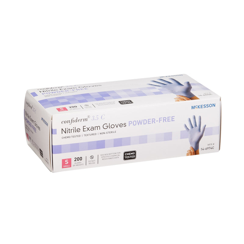 Exam Glove McKesson Confiderm® 3.5C Small NonSterile Nitrile Standard Cuff Length Textured Fingertips Blue Chemo Tested