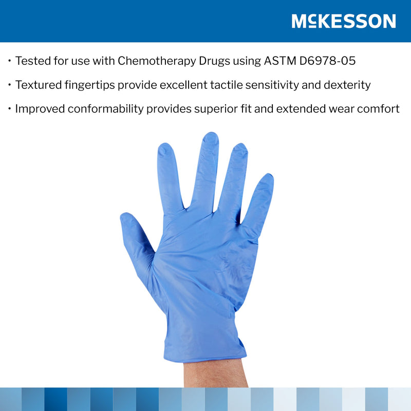 Exam Glove McKesson Confiderm® 3.5C Medium NonSterile Nitrile Standard Cuff Length Textured Fingertips Blue Chemo Tested
