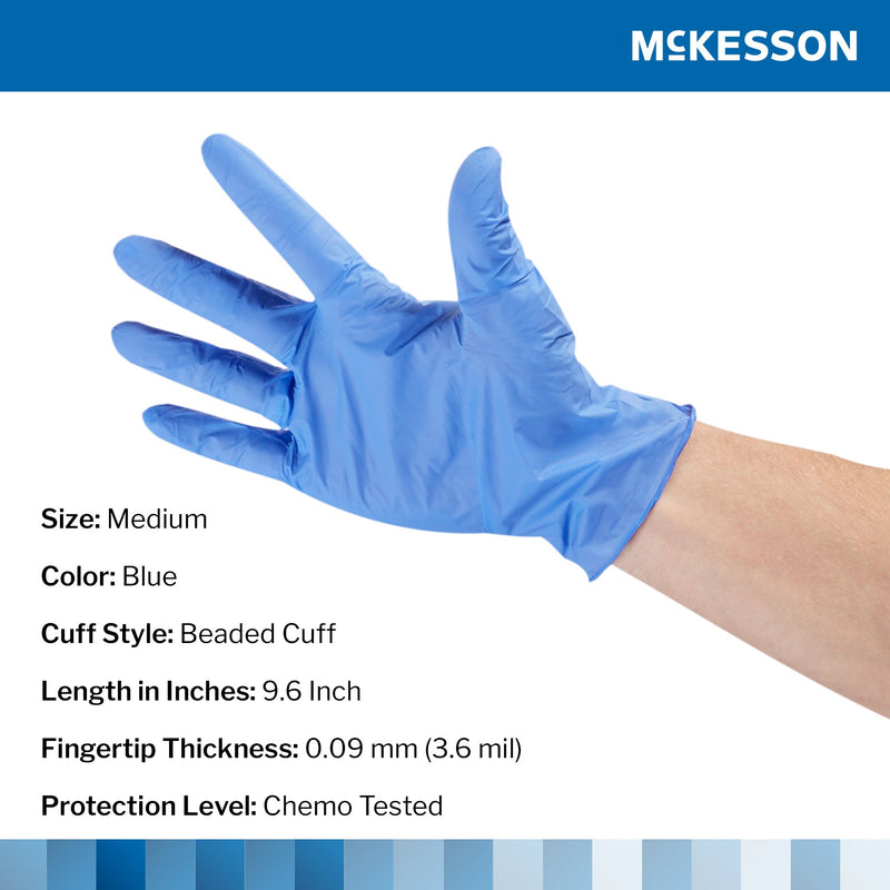 Exam Glove McKesson Confiderm® 3.5C Medium NonSterile Nitrile Standard Cuff Length Textured Fingertips Blue Chemo Tested