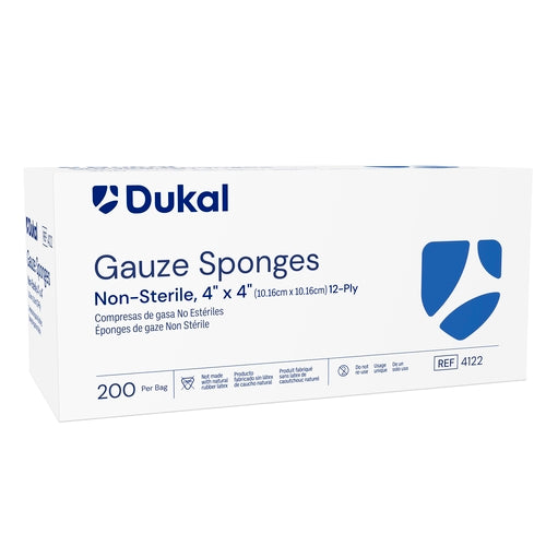 Dukal Gauze Sponge Cotton 12-Ply 4 x 4" Square NonSterile, 100/BG