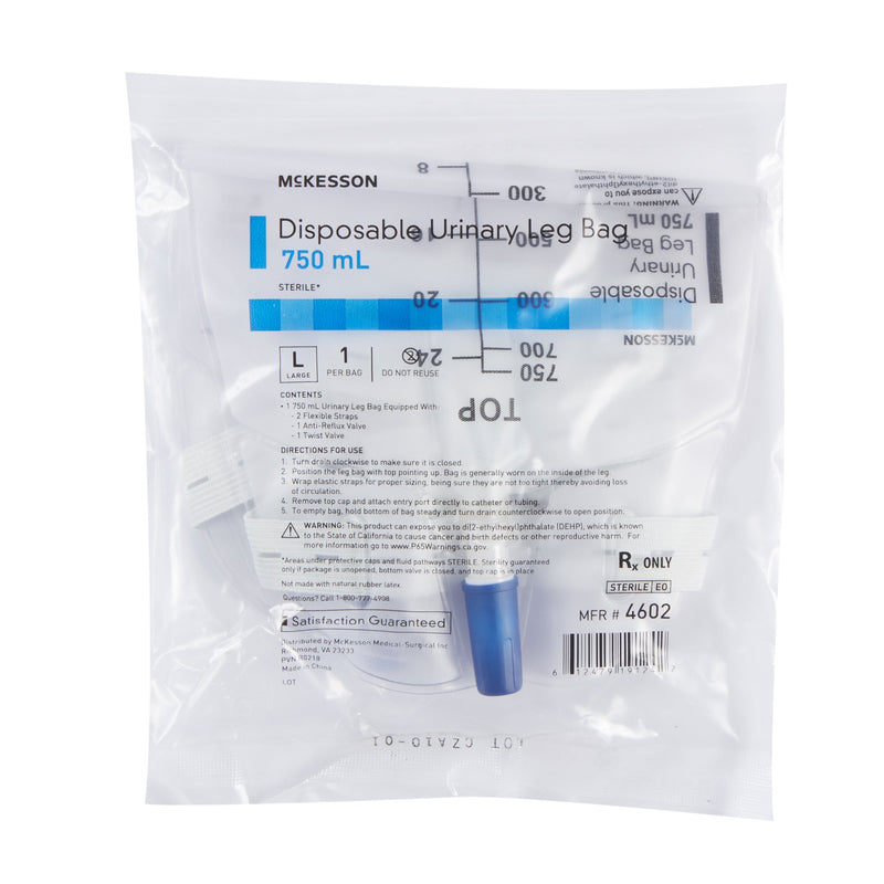 Urinary Leg Bag McKesson Anti-Reflux Valve Sterile 750 mL Vinyl