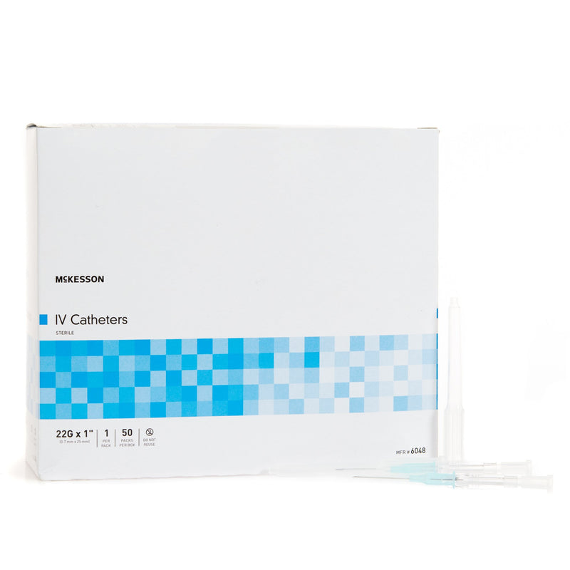 Peripheral IV Catheter McKesson 22 Gauge 1 Inch ETFE Straight Hub Non Blood Control Non-Safety