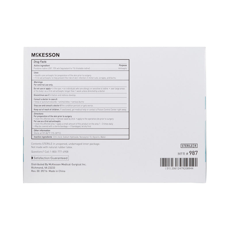 Impregnated Swabstick McKesson 10% Strength Povidone-Iodine Individual Packet Sterile