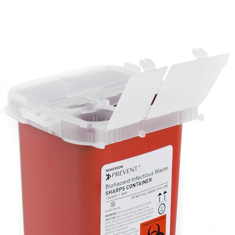 Sharps Container McKesson Prevent® Red Base 6-1/4 H X 4-1/4 W X 4-1/4 D Inch Vertical Entry 0.25 Gallon
