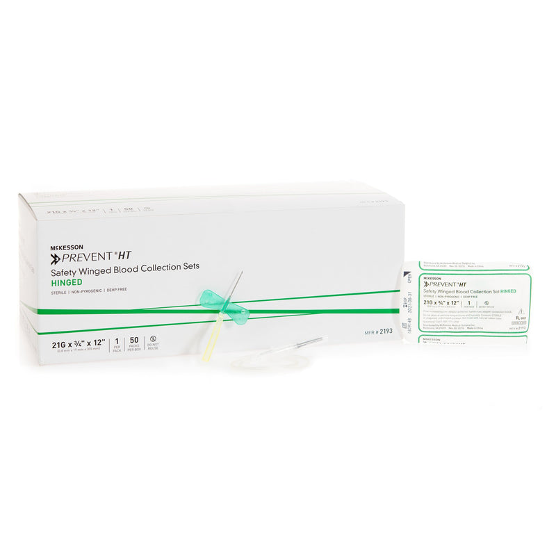 McKesson Prevent® Blood Collection Set 21 Gauge 3/4 Inch Needle Length Safety Needle 12 Inch Tubing Sterile