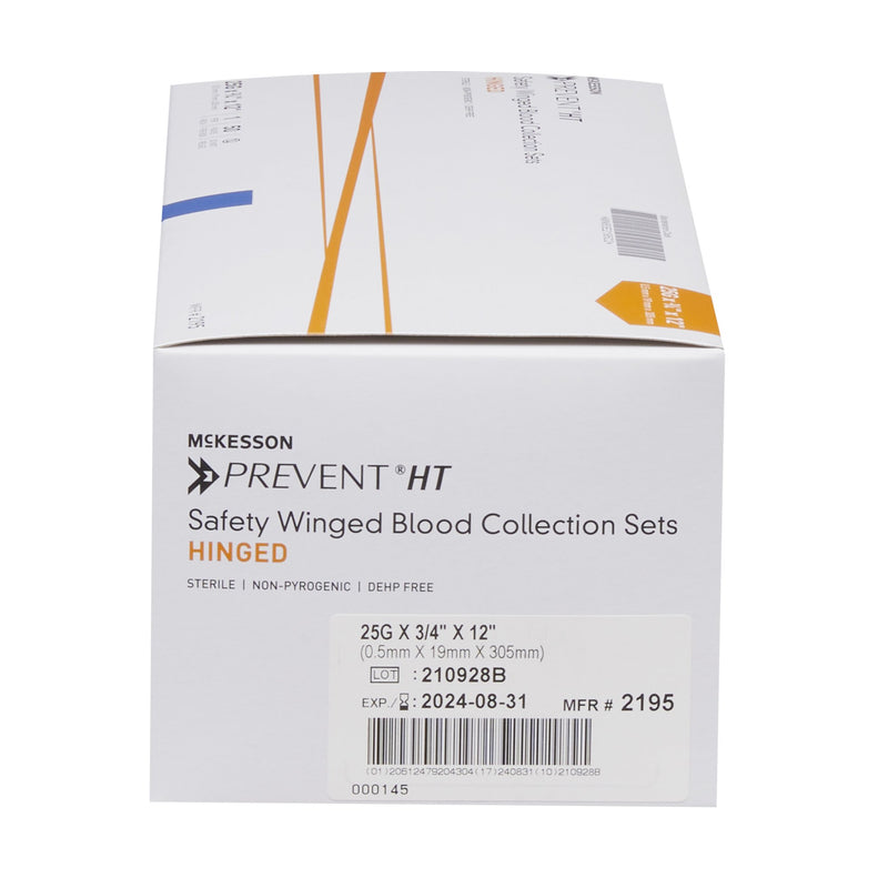 McKesson Prevent® Blood Collection Set 25 Gauge 3/4 Inch Needle Length Safety Needle 12 Inch Tubing Sterile