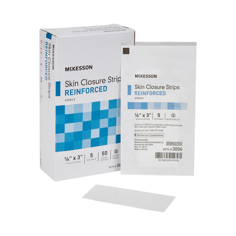 Skin Closure Strip McKesson 1/8 X 3 Inch Nonwoven Material Reinforced Strip White