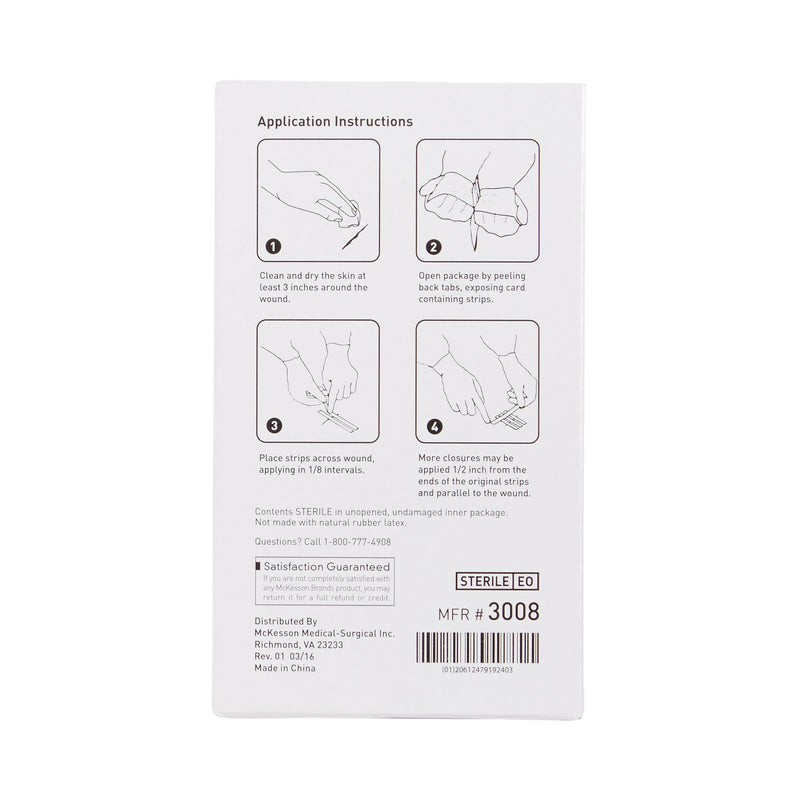 Skin Closure Strip McKesson 1/4 X 1-1/2 Inch Nonwoven Material Reinforced Strip White