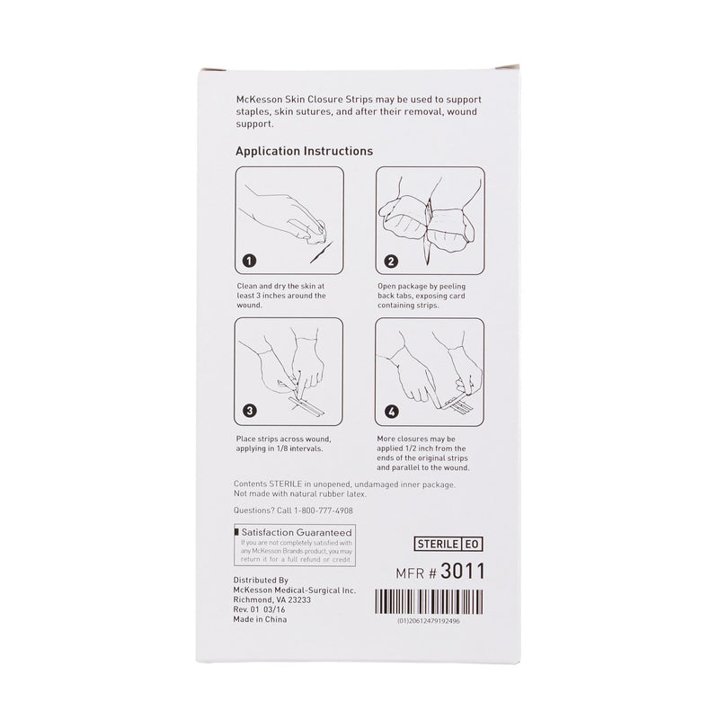 Skin Closure Strip McKesson 1 X 5 Inch Nonwoven Material Reinforced Strip White