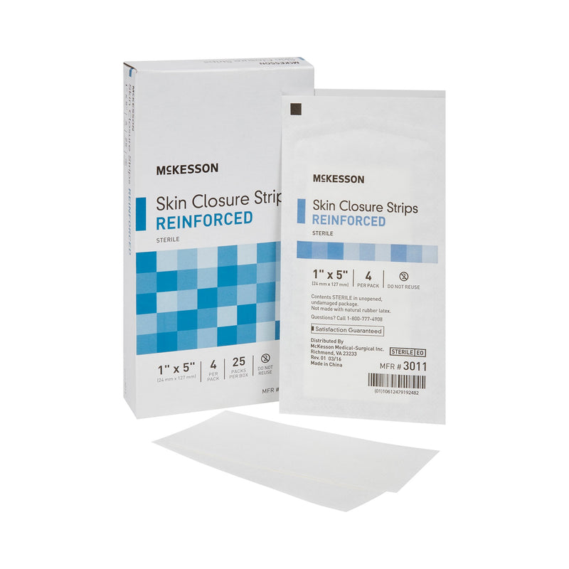 Skin Closure Strip McKesson 1 X 5 Inch Nonwoven Material Reinforced Strip White