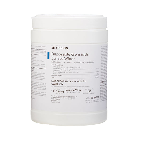 Surface Disinfectant McKesson Premoistened Manual Pull Wipe 160 Count Canister Alcohol Scent NonSterile