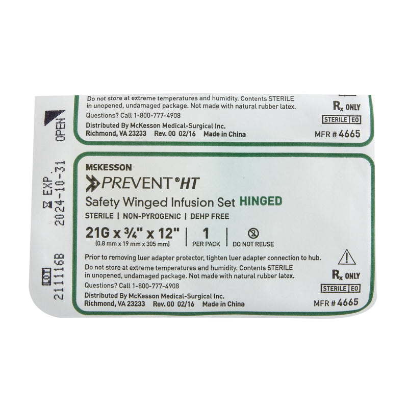 Infusion Set McKesson Prevent® 21 Gauge 3/4 Inch 12 Inch Tubing Without Port