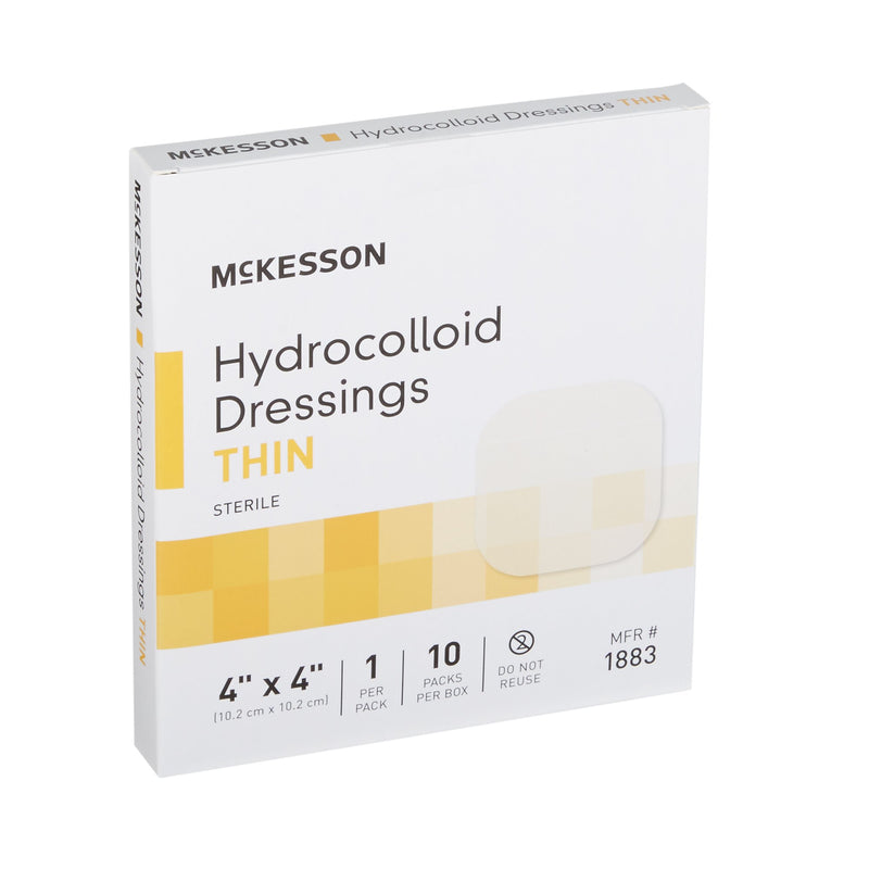 Thin Hydrocolloid Dressing McKesson Film Backing 4 X 4 Inch Square Hydrocolloid / Film