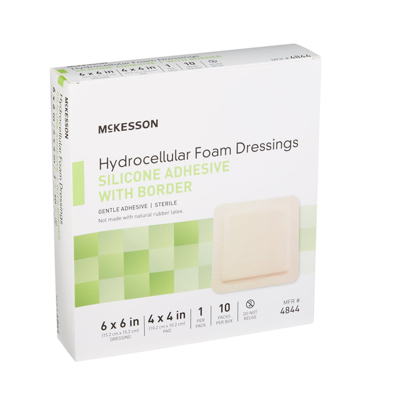Foam Dressing McKesson 6 X 6 Inch With Border Film Backing Silicone Gel Adhesive Square Sterile