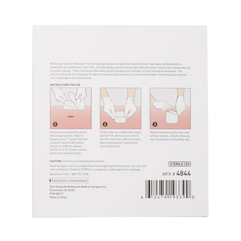 Foam Dressing McKesson 6 X 6 Inch With Border Film Backing Silicone Gel Adhesive Square Sterile