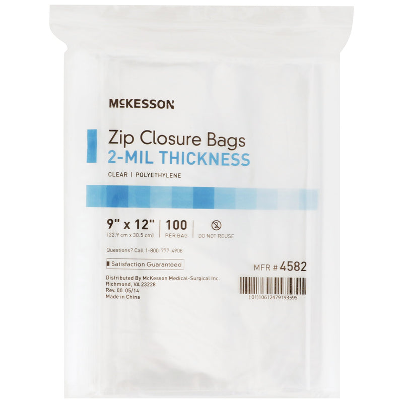 Reclosable Bag McKesson 9 X 12 Inch Polyethylene Clear Zipper Closure