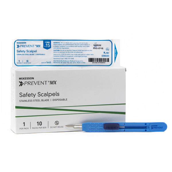 Safety Scalpel McKesson Prevent® MX No. 15 Stainless Steel / Plastic Sensory Grip Handle Sterile Disposable