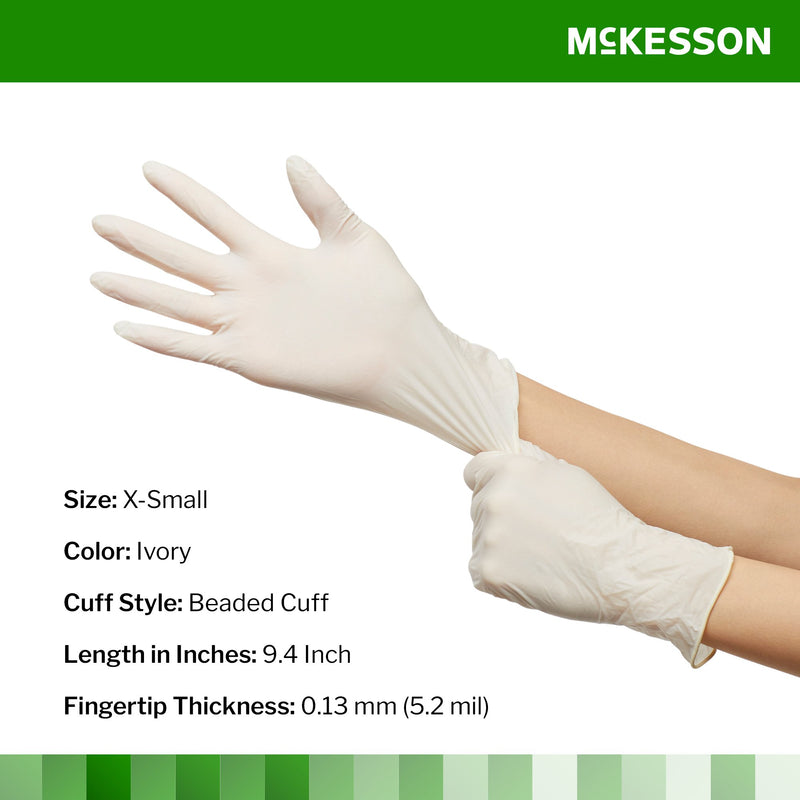 Exam Glove McKesson Confiderm® X-Small NonSterile Latex Standard Cuff Length Fully Textured Ivory Not Rated