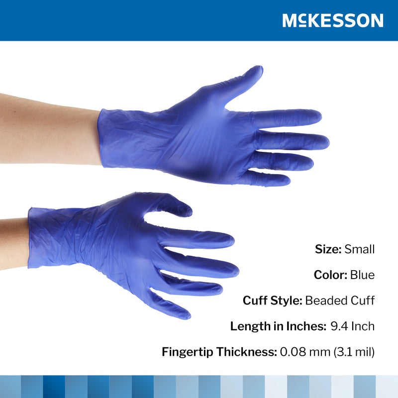 Exam Glove McKesson Confiderm® 3.0 Small NonSterile Nitrile Standard Cuff Length Textured Fingertips Blue Not Rated