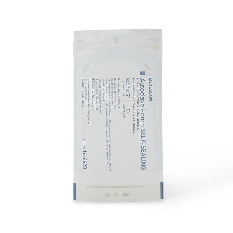Sterilization Pouch McKesson Ethylene Oxide (EO) Gas / Steam 3-1/2 X 5 Inch Transparent Blue / White Self Seal Paper / Film