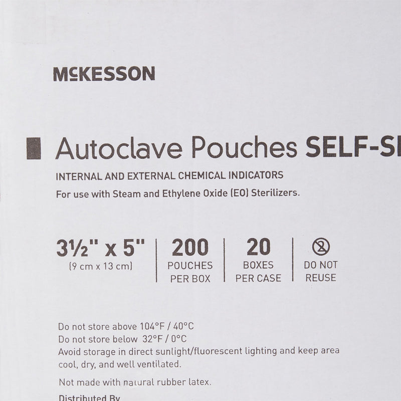 Sterilization Pouch McKesson Ethylene Oxide (EO) Gas / Steam 3-1/2 X 5 Inch Transparent Blue / White Self Seal Paper / Film