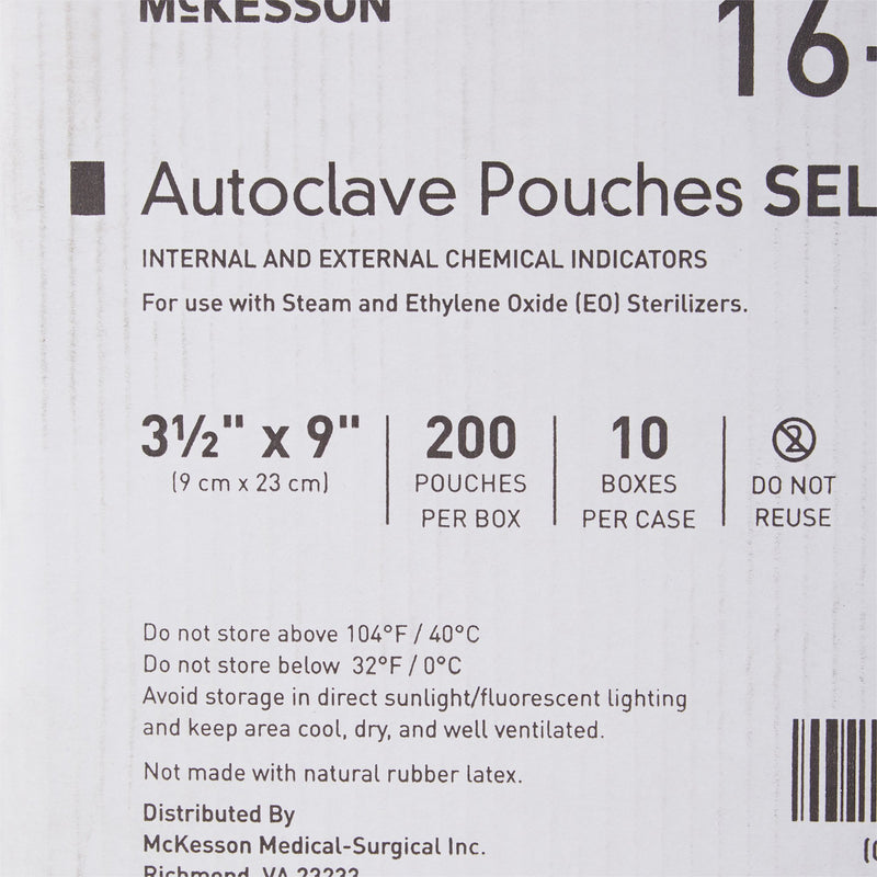 Sterilization Pouch McKesson Ethylene Oxide (EO) Gas / Steam 3-1/2 X 9 Inch Transparent Blue / White Self Seal Paper / Film