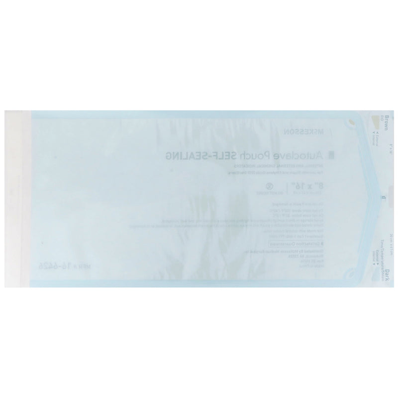 Sterilization Pouch McKesson Ethylene Oxide (EO) Gas / Steam 8 X 16 Inch Transparent Blue / White Self Seal Paper / Film