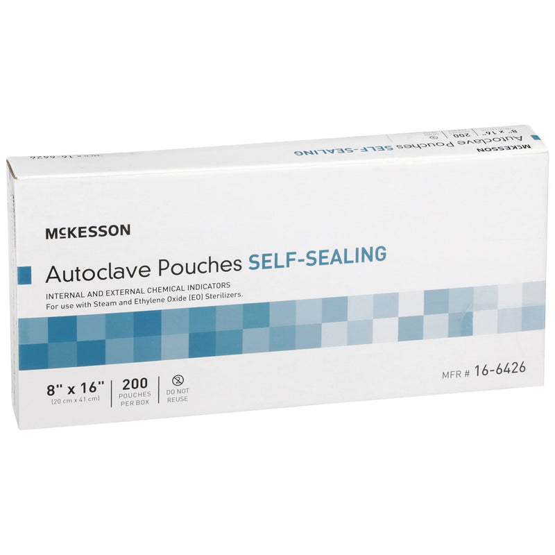 Sterilization Pouch McKesson Ethylene Oxide (EO) Gas / Steam 8 X 16 Inch Transparent Blue / White Self Seal Paper / Film