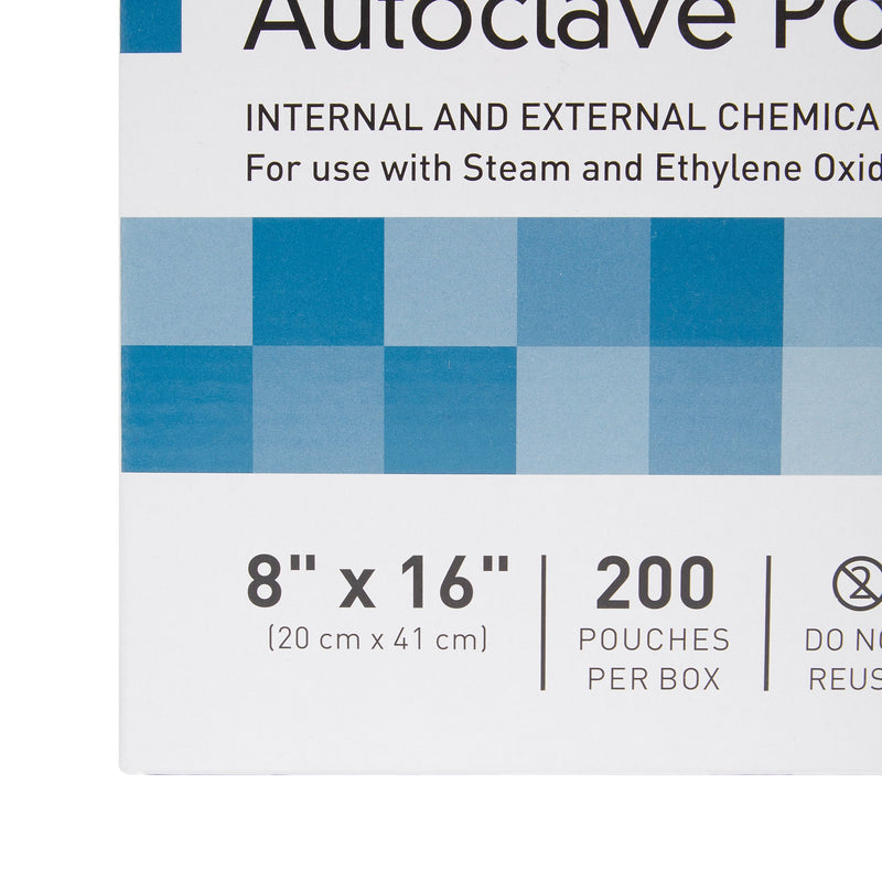 Sterilization Pouch McKesson Ethylene Oxide (EO) Gas / Steam 8 X 16 Inch Transparent Blue / White Self Seal Paper / Film