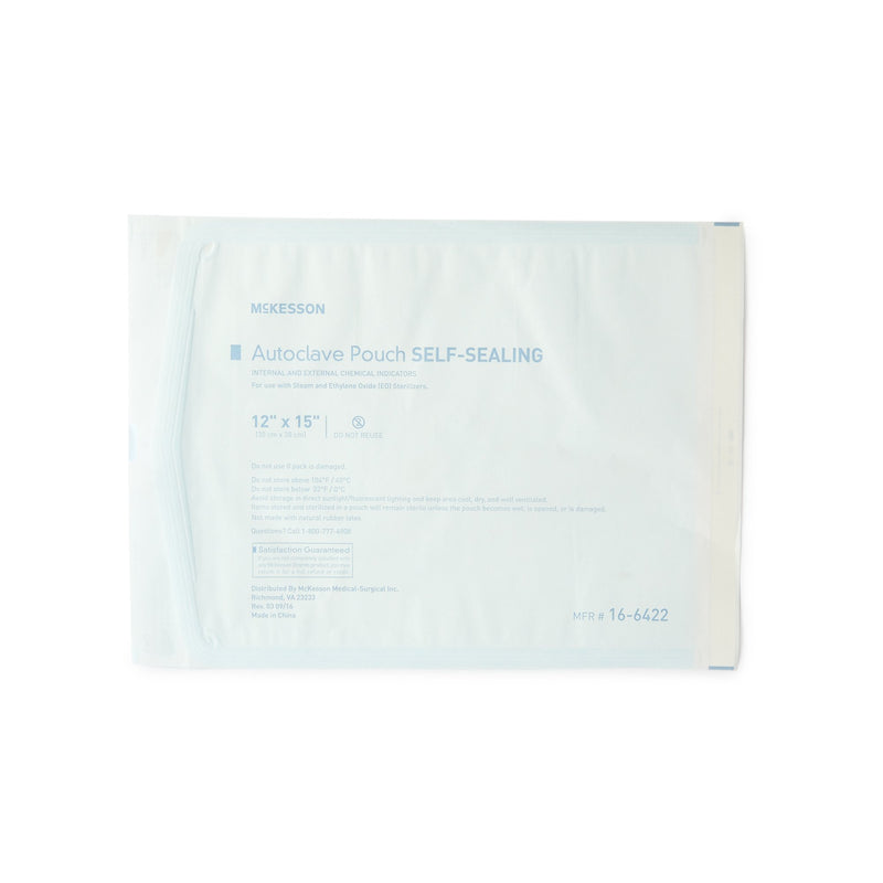 Sterilization Pouch McKesson Ethylene Oxide (EO) Gas / Steam 12 X 15 Inch Transparent Blue / White Self Seal Paper / Film