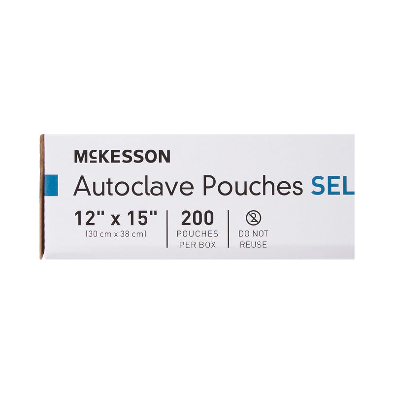 Sterilization Pouch McKesson Ethylene Oxide (EO) Gas / Steam 12 X 15 Inch Transparent Blue / White Self Seal Paper / Film