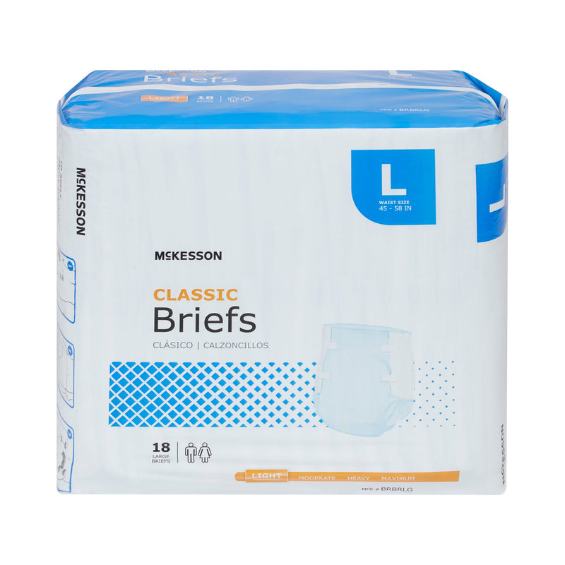 Unisex Adult Incontinence Brief McKesson Classic Large Disposable Light Absorbency