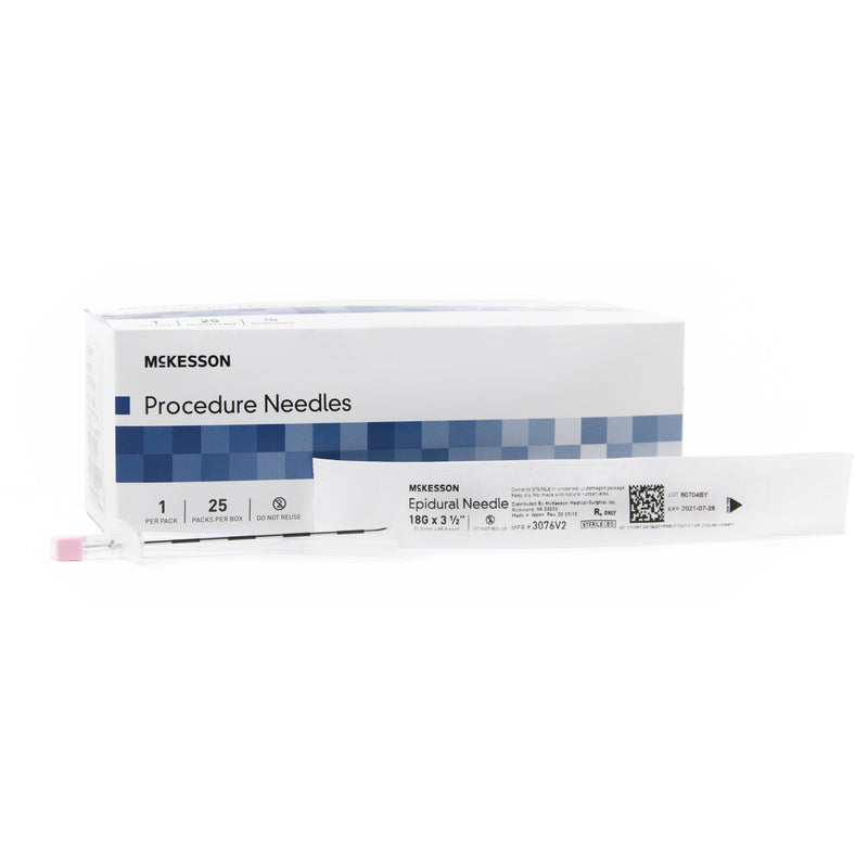 Epidural Needle McKesson Tuohy Style 18 Gauge 3-1/2 Inch Sterile